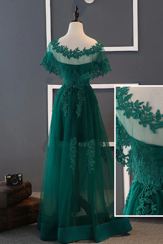 Luolandi Green tulle lace long prom dress lace bridesmaid dress Elegant Evening Dress Formal Dress