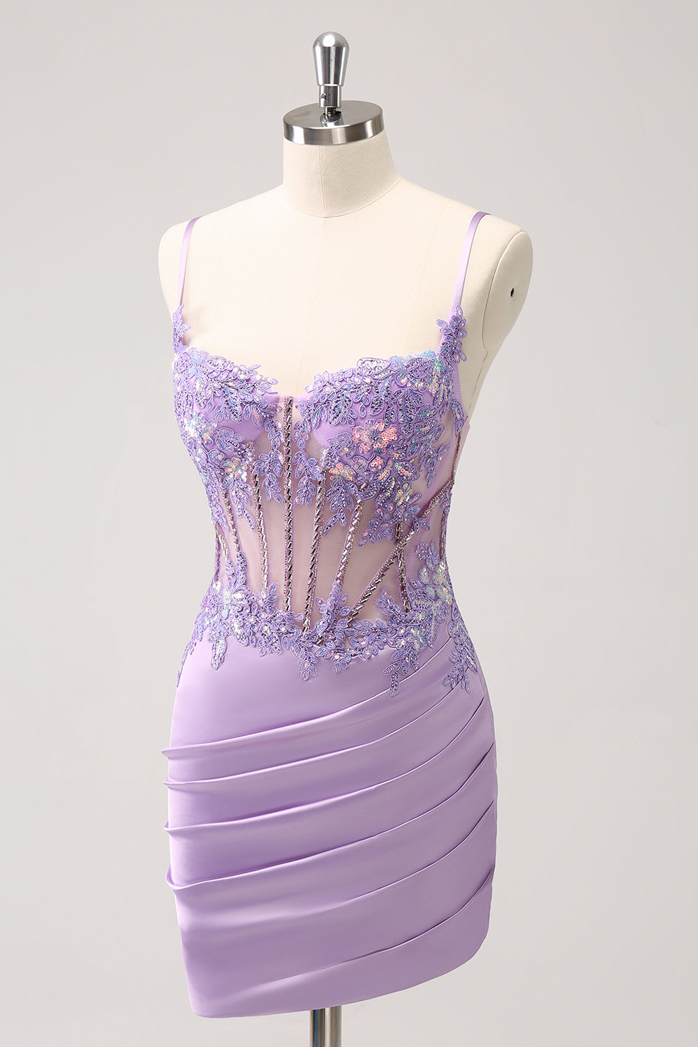 Luolandi Unique Glitter Purple Corset Pleated Tight Homecoming Dress with Sequins Sparkly Party Dress