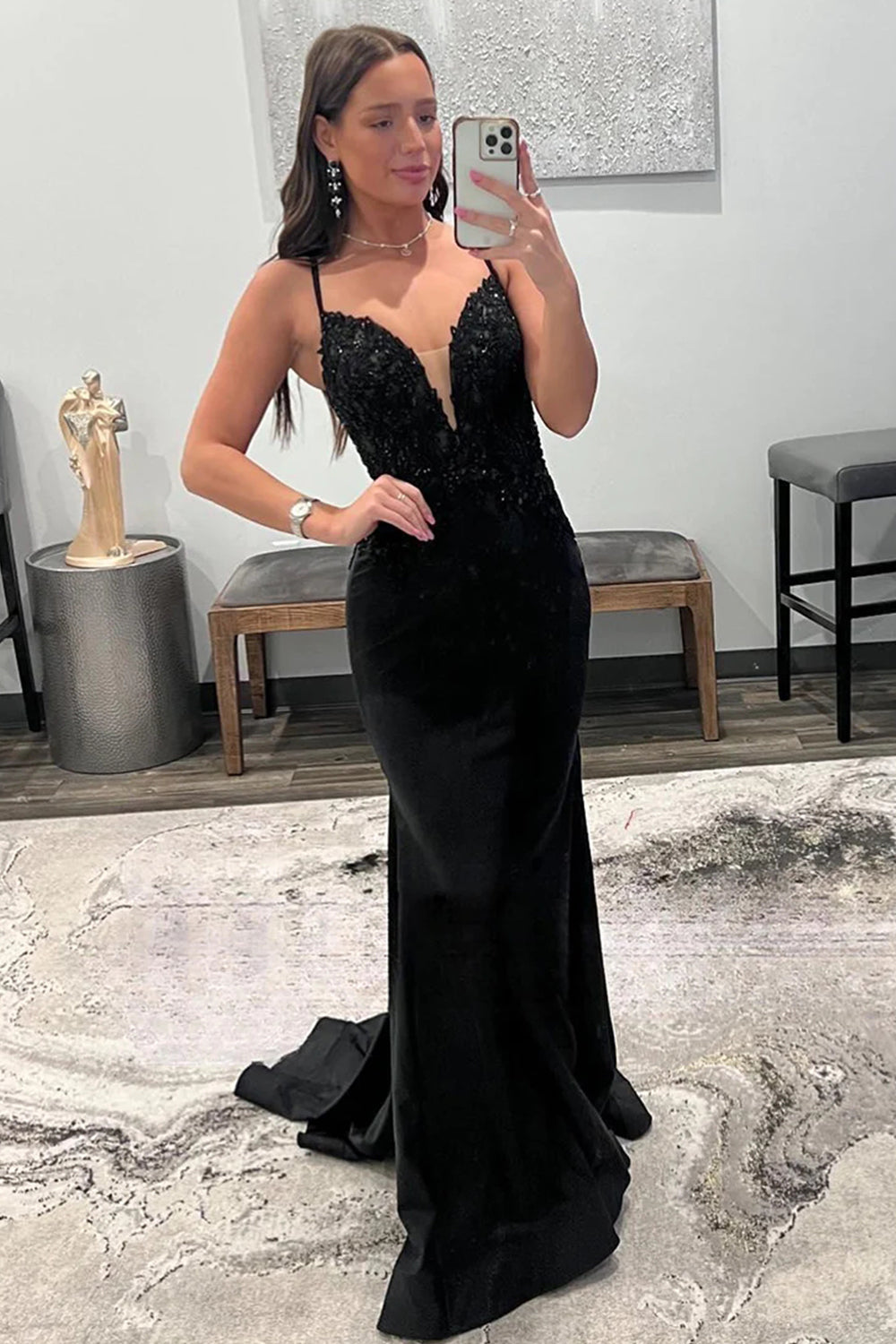 Luolandi Sparkly Sequins Black Mermaid Long Prom Dress Sexy Evening Dress