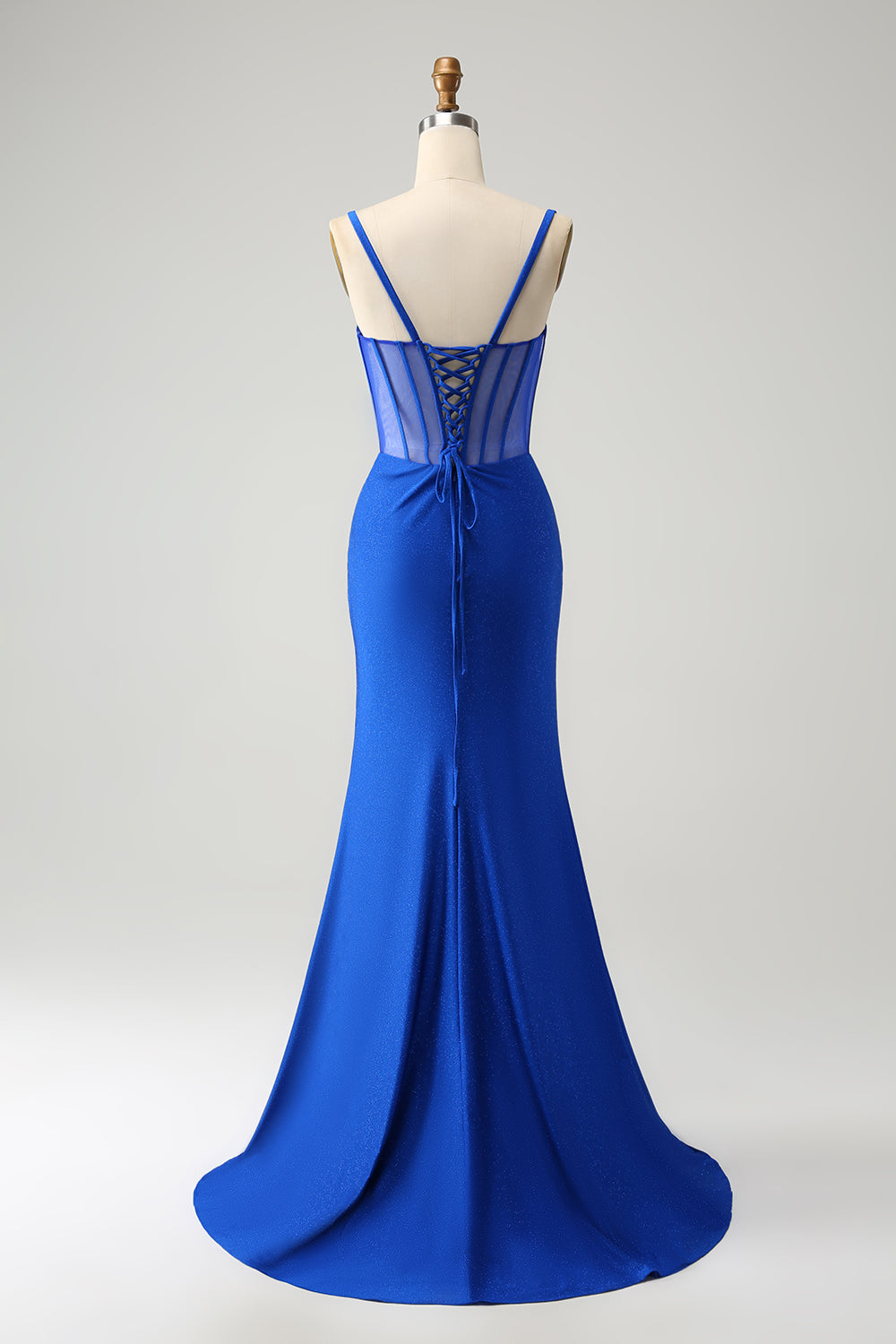 Luolandi Royal Blue Mermaid Beaded Corset Long Prom Dress With Slit Sexy Evening Dress