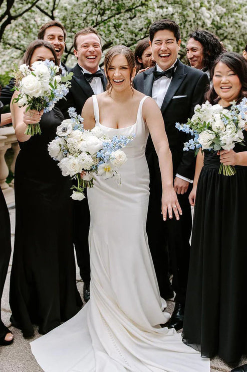 Luolandi Mermaid Square Neck Satin Wedding Dresses Solid Color Long Sexy