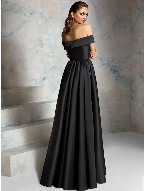 Luolandi A-Line Prom Dresses Vintage Dress Evening Party Prom Floor Length Sleeveless Off Shoulder Fall Wedding Guest Satin with Criss Cross Sexy