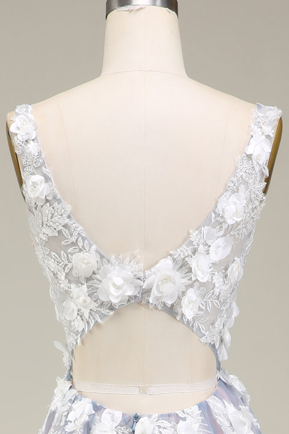 Luolandi Gorgeous Grey Pink A Line Deep V Neck Long Prom Dress With Appliques And Slit