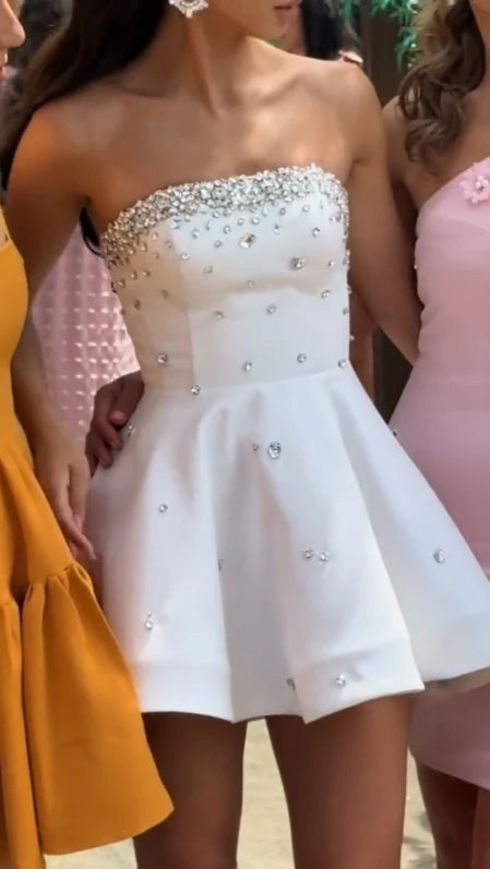 Luolandi A-Line Strapless Short Prom Dress Lovely Homecoming Dress Chic Graduation Dress Birthday Party Dress