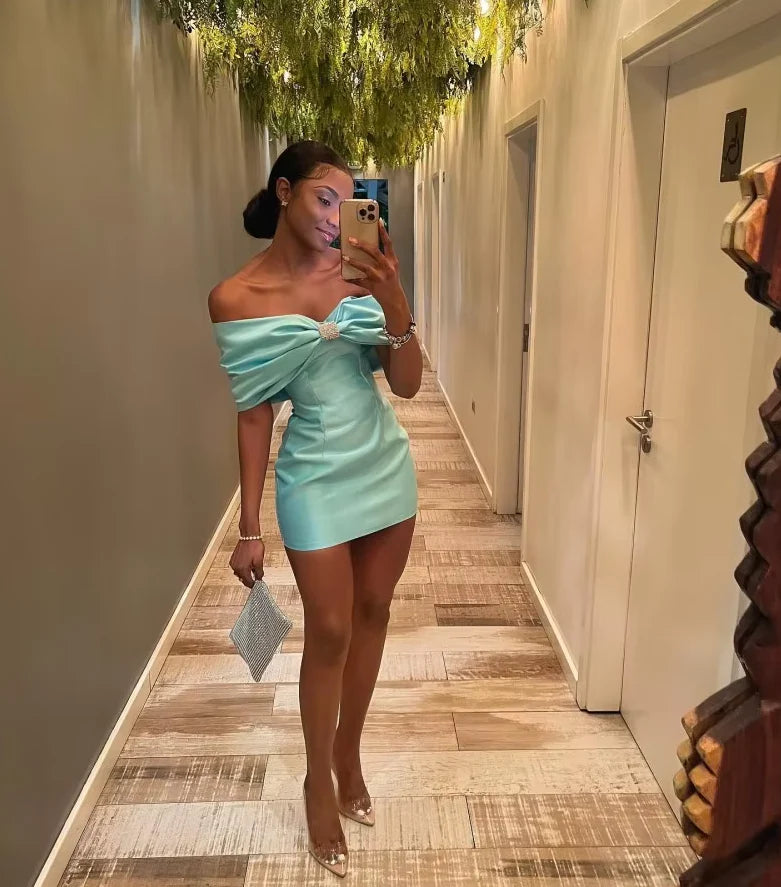 Luolandi Tiffany Blue dress Off Shoulder Short Prom Dress Homecoming Dress Charming Party Dress