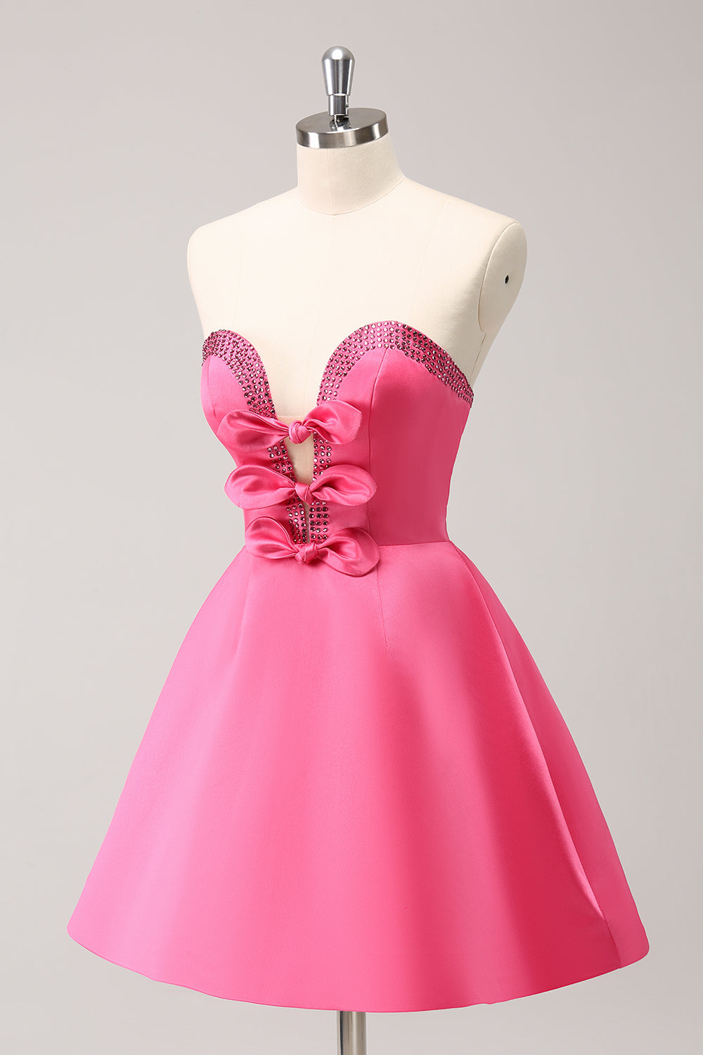 Luolandi Sparkly Fuchsia A Line Beaded Strapless Homecoming Dress With Bows Party Dress