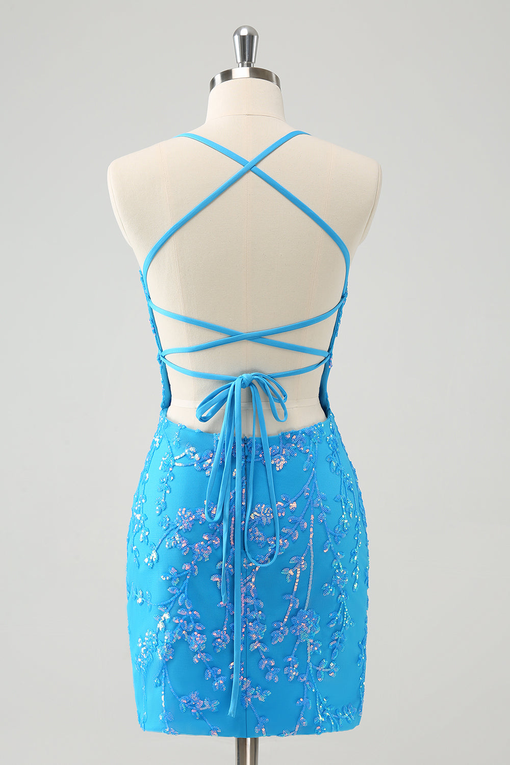 Luolandi Sequined Sky Blue Tight Short Homecoming Dress V-neck Sparkly Party Dress