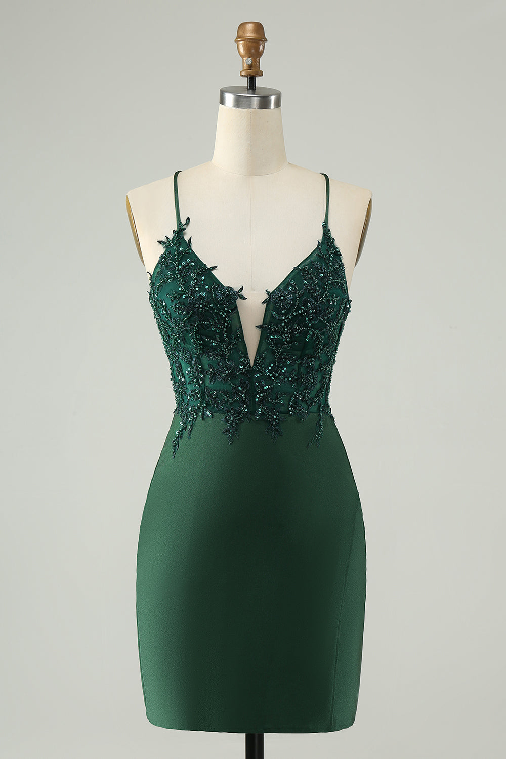 Luolandi Glitter Dark Green Tight V Neck Beaded Homecoming Dress Sexy Party Dress