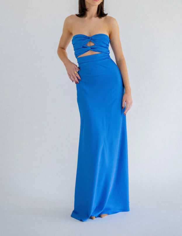 Luolandi Light Blue Strapless Satin Simple Long Prom Dress Yellow Off Shoulder Sexy Party Dress