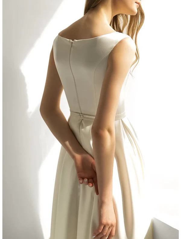 Luolandi Bridal Shower Simple Wedding Dresses Wedding Dresses A-Line Sweetheart Long Sleeve Tea Length Chiffon Bridal Gowns With Ruched Split Front