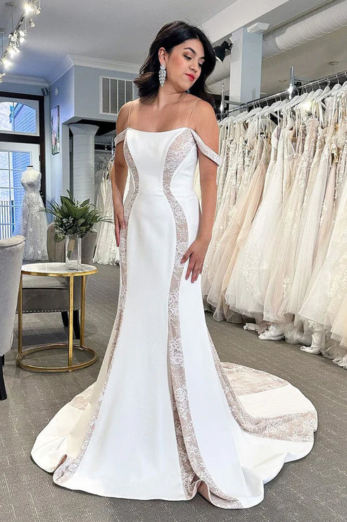 Luolandi Simple Mermaid Off The Shoulder Satin Wedding Dresses with Appliques Sexy