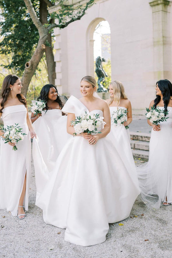 Luolandi Elegant A-Line One Shoulder Satin Wedding Dresses Beautiful