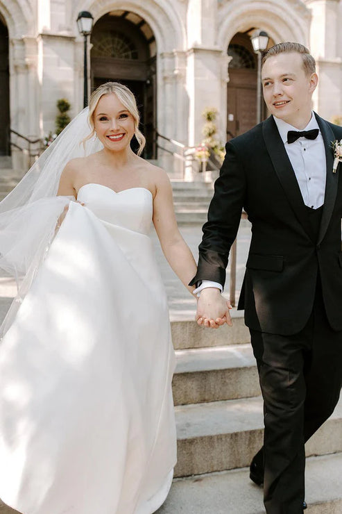 Luolandi A-Line Sweetheart Satin Wedding Dresses Off Shoulder Long