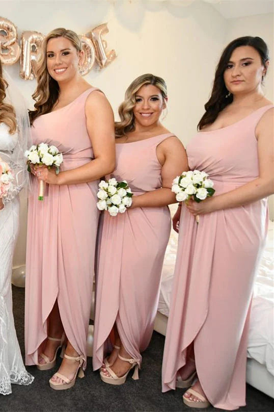 Luolandi Pink One Shoulder Long Bridesmaid Dress Elegant Party Dress Formal Dress