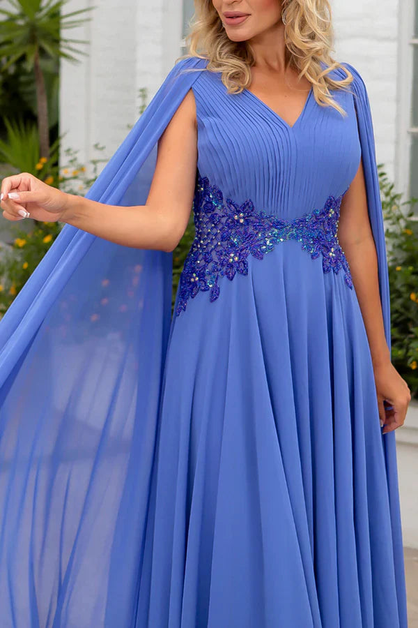 Luolandi A-line V-neck Chiffon Pleated Beads Elegant Large Size Mother of the bride dress Beautiful