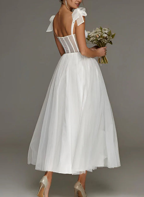 Luolandi Sex Short Wedding Dresses With Tulle Tea-Length Solid Color