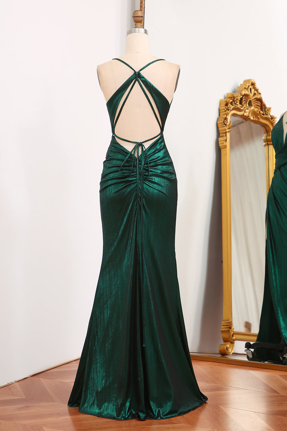 Luolandi Mermaid Spaghetti Straps Long Dark Green Prom Dress Sexy Evening Dress With Slit