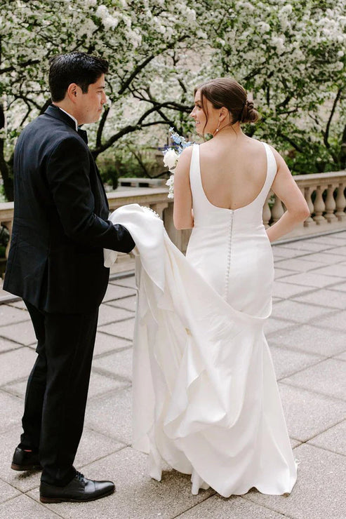 Luolandi Mermaid Square Neck Satin Wedding Dresses Solid Color Long Sexy