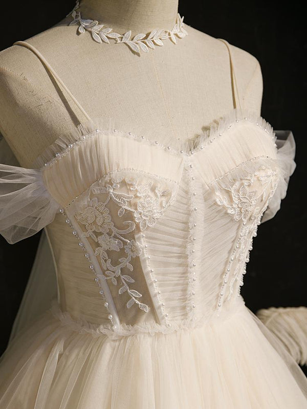 Luolandi Lovely A Line Spaghetti Straps Tulle Lace Appliques Short Prom Dresses With Bow Homecoming Dress