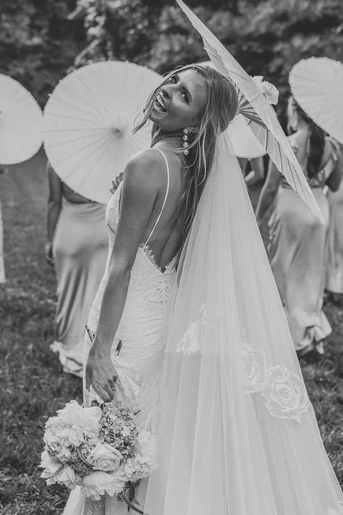 Luolandi Boho Mermaid V Neck Lace Wedding Dresses Beautiful Without Headscarf