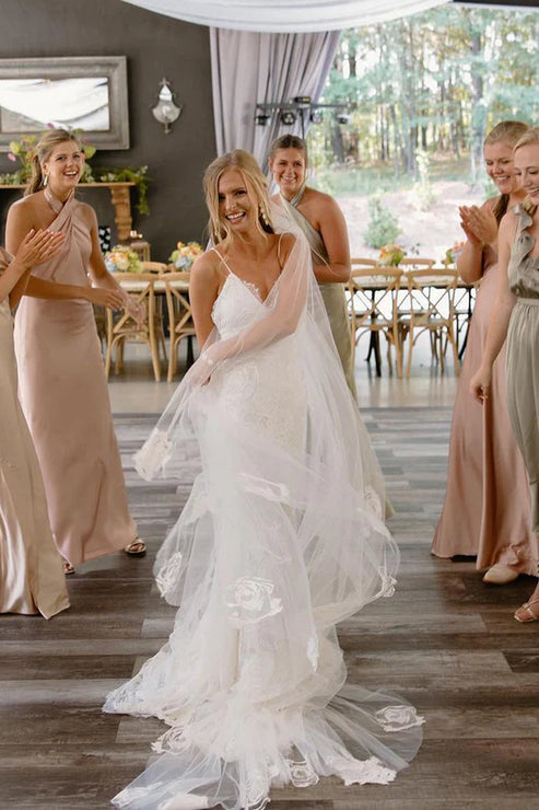 Luolandi Boho Mermaid V Neck Lace Wedding Dresses Beautiful Without Headscarf