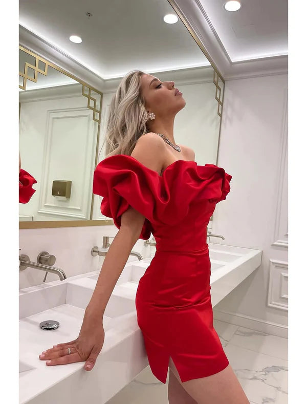 Luolandi Women‘s Party Dress Homecoming Dress Wedding Guest Dress Corset Dress Cocktail Dress Mini Dress Black Red Sleeveless Ruched Spring Summer Off Shoulder Fashion