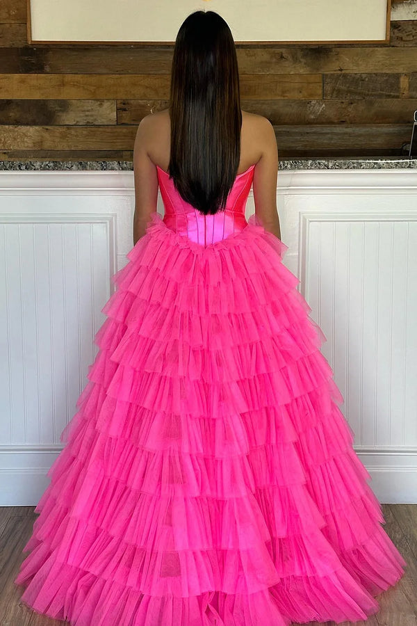 Luolandi A-Line Sweetheart Tiered Tulle Prom Dress with Slit Off Shoulder Sexy Evening Dress