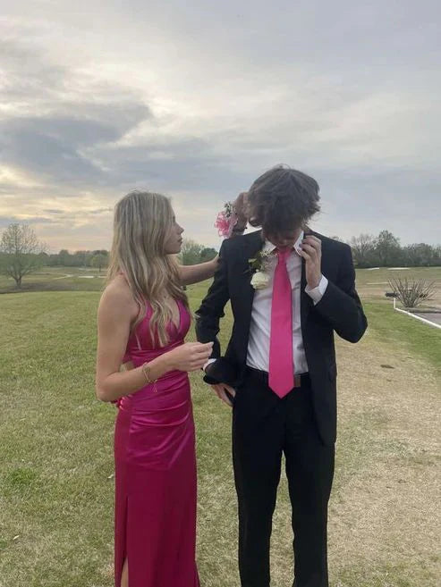 Luolandi Sexy Mermaid Long Hot Pink Prom Dress Birthday Outfits Simple Party Dress