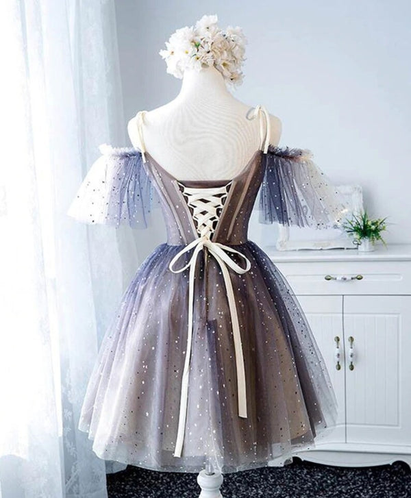 Luolandi Sweetheart V-neck Starlit Cloud Tulle Mini Length Homecoming Dress Beautiful