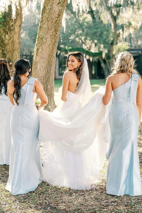 Luolandi Elegant A-Line Strapless Satin Wedding Dresses Off Shoulder Sexy