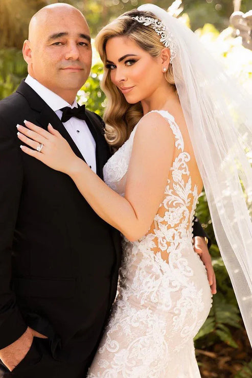 Luolandi Mermaid V Neck Tulle Wedding Dresses with Train Sexy Beautiful