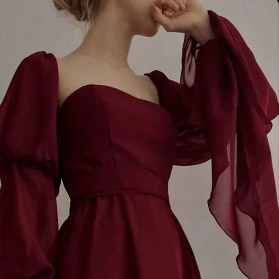 Luolandi Beautiful Vintage Romantic A-line Burgundy Prom Dress Elegant Evening Party Dress