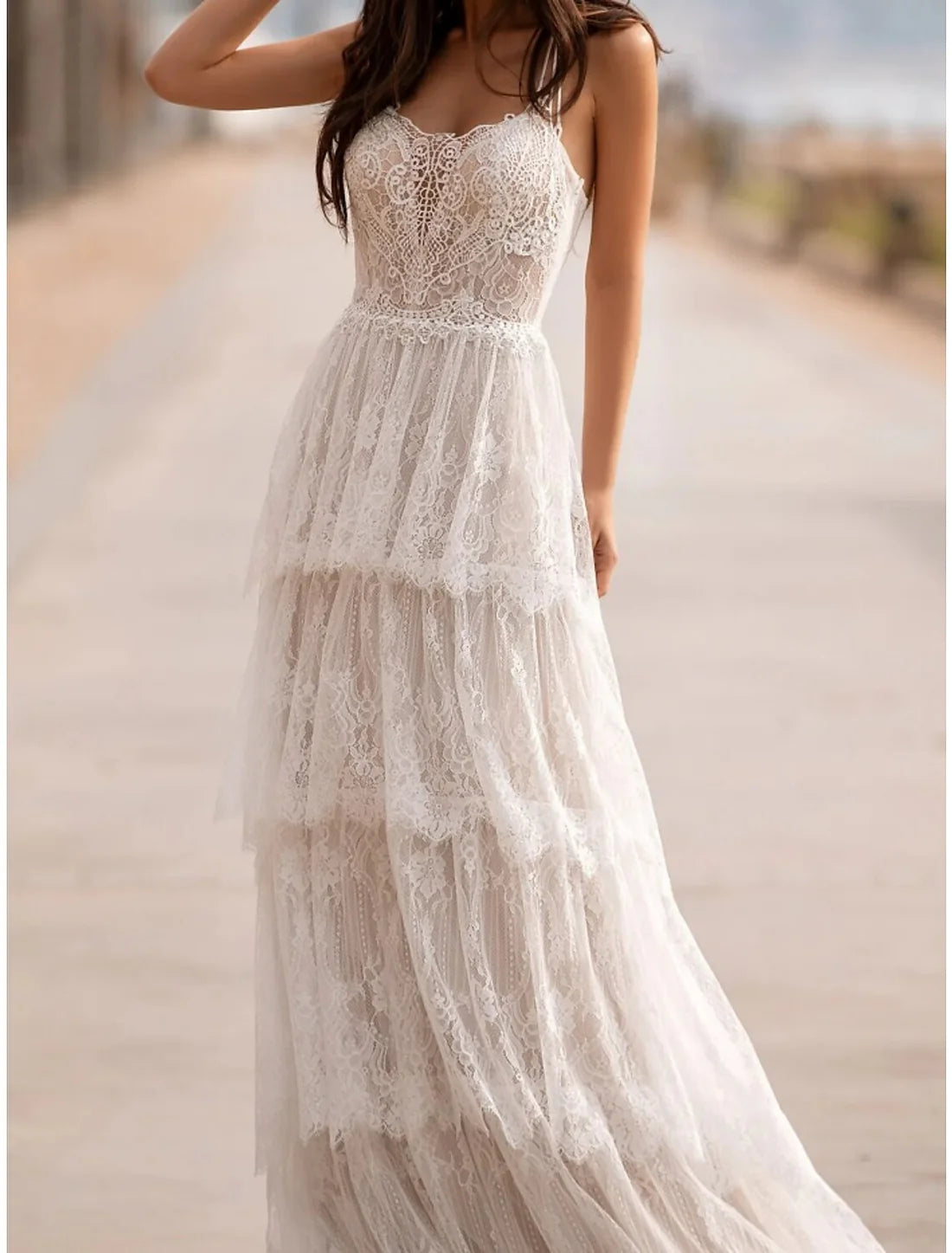 Luolandi Mature Wedding Dresses A-Line Camisole Sleeveless Sweep / Brush Train Lace Bridal Gowns With Pleats