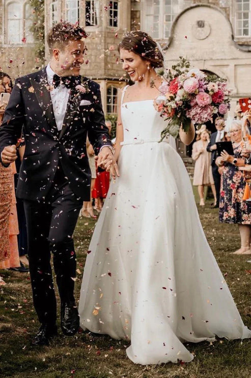 Luolandi Chaming A-Line Square Neck Wedding Dresses Simple Elegant