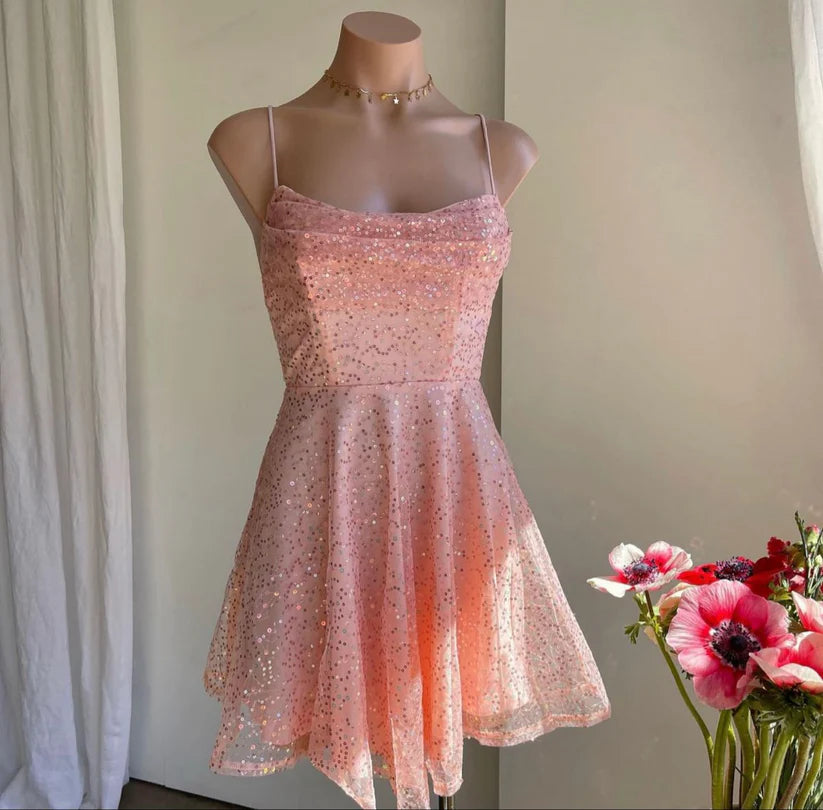 Luolandi Princess Of Style Dress Rose Gold Sequins Short Homecoming Dress Charming Party Dress