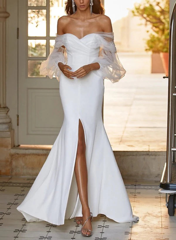 Luolandi Off-The-Shoulder Long Sleeves Wedding Dresses Trumpet/Mermaid With Slit