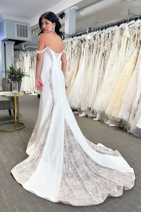 Luolandi Simple Mermaid Off The Shoulder Satin Wedding Dresses with Appliques Sexy