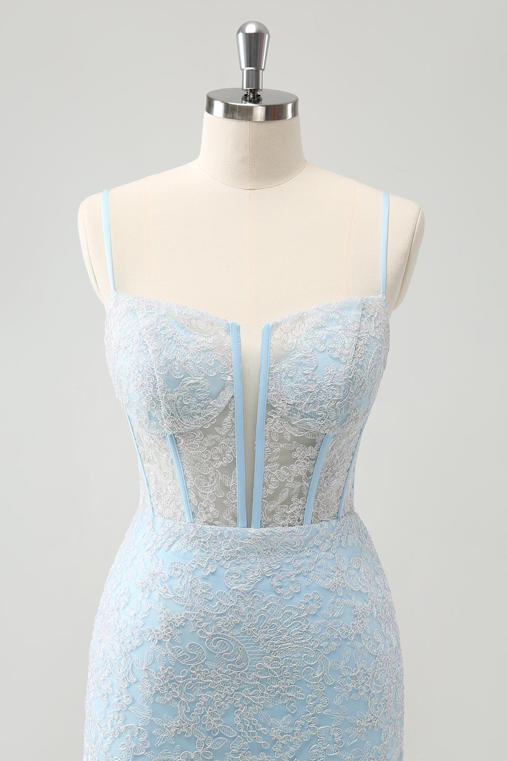 Luolandi Light Blue Corset Spaghetti Straps Short Tight Homecoming Dresses with Lace Up Back Sexy Party Dress