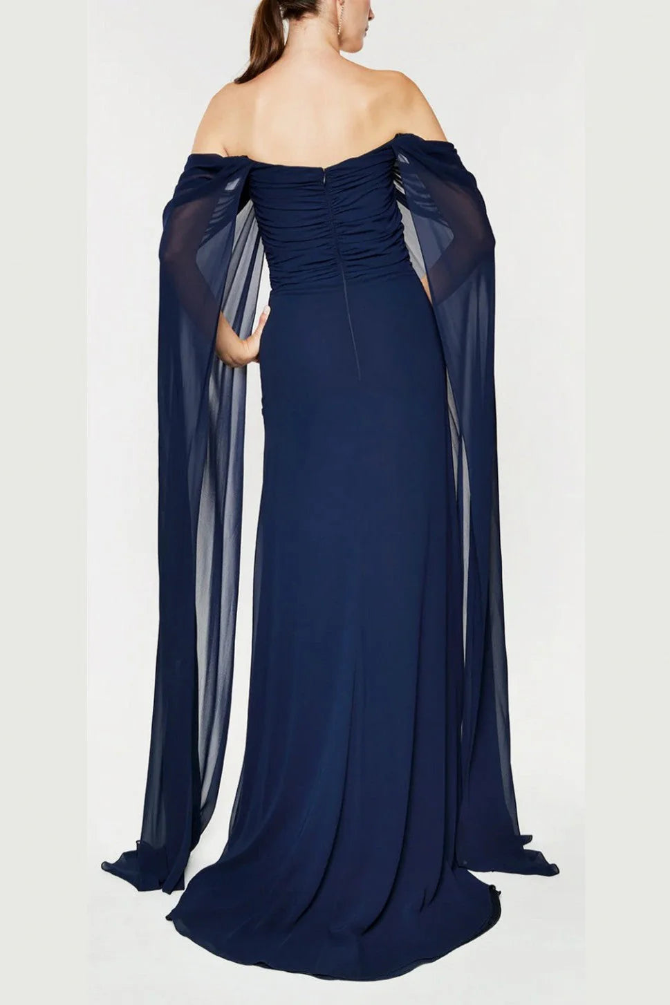 Luolandi Navy Evening Dress Sheath/Column Strapless Mother Of The Bride Dress With Watteau Train Solid Color