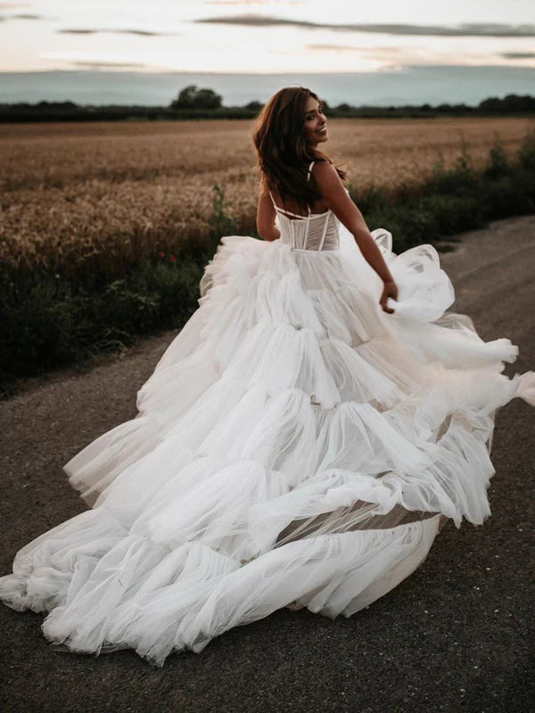 Luolandi Sexy Halter Backless Tulle Wedding Dresses A-line Bridal Gowns Floor Length Charming