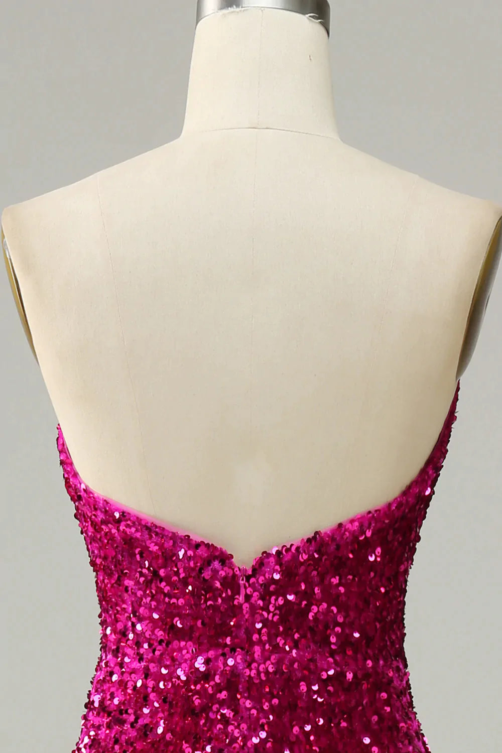 Luolandi Fuchsia Strapless Sequins Prom Dress With Slit Sparkly Sexy Evening Dress