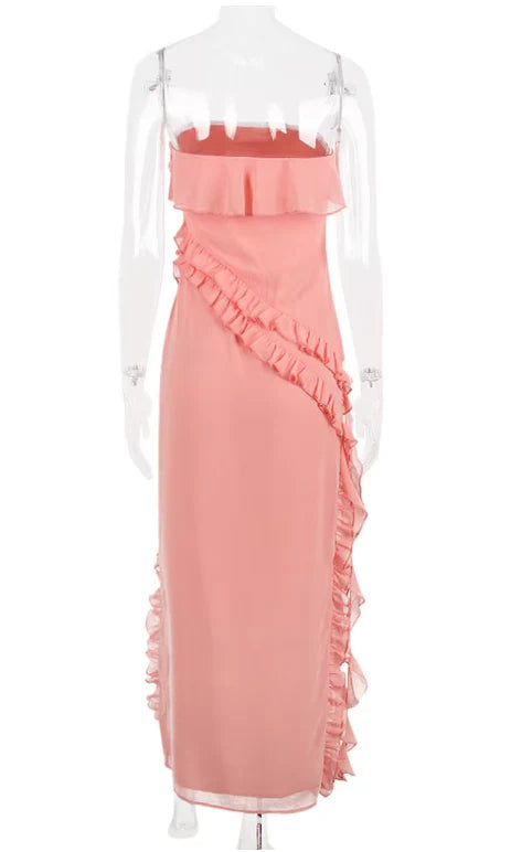 Luolandi Lovely Strapless Ruffles Birthday Outfits Sweet Wedding Guest Dress Off Shoulder Party Dress