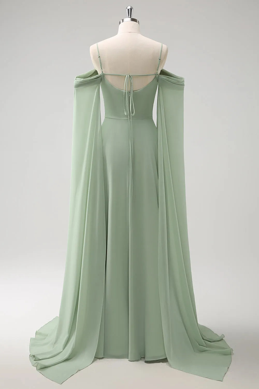 Luolandi Light Green Cold Shoulder A-Line Chiffon Watteau Train Bridesmaid Dress Charming Evening Party Dress Formal Dress