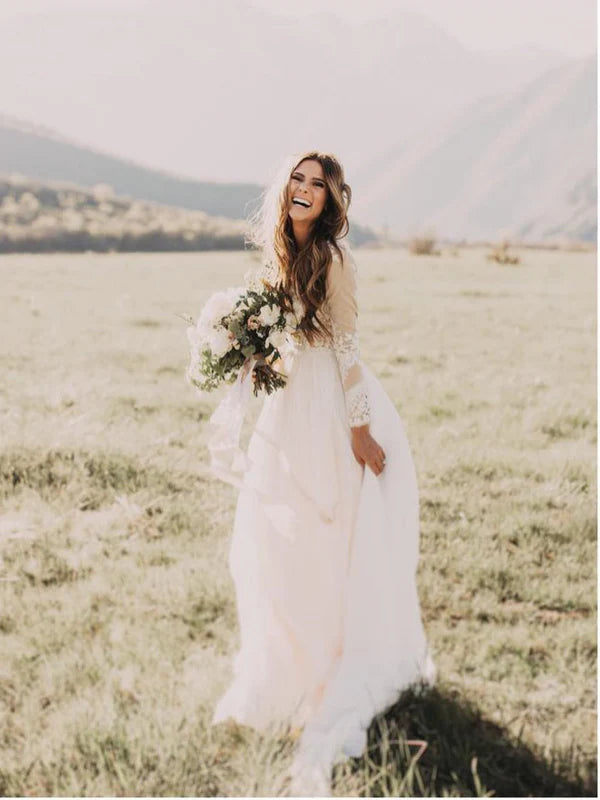 Luolandi Romantic Tulle Wedding Dresses A-line Long Sleeves Bridal Gowns Elegant