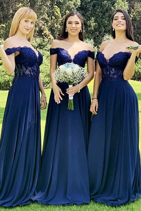 Luolandi Lace Off-the-Shoulder A-Line Long Bridesmaid Dress Charming Evening Party Dress
