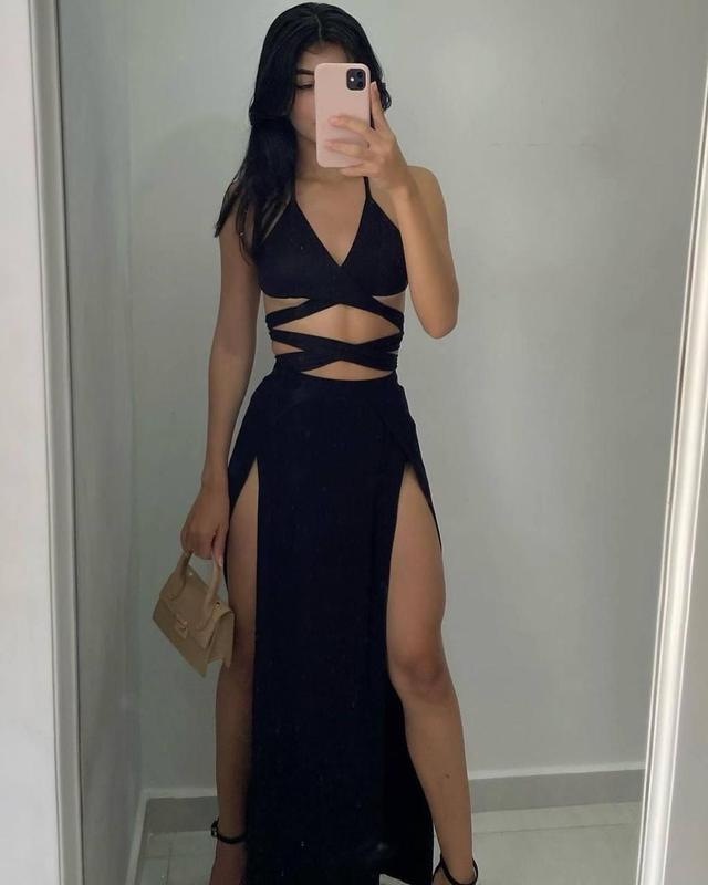 Luolandi Sexy V-neck Prom Dress Black Evening Party Dress Formal Dress With Slit