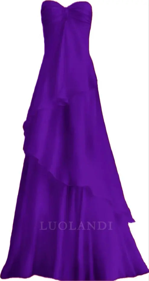 Luolandi A-Line Satin Strapless Long Prom Dress Birthday Outfits Elegant Evening Party Dress