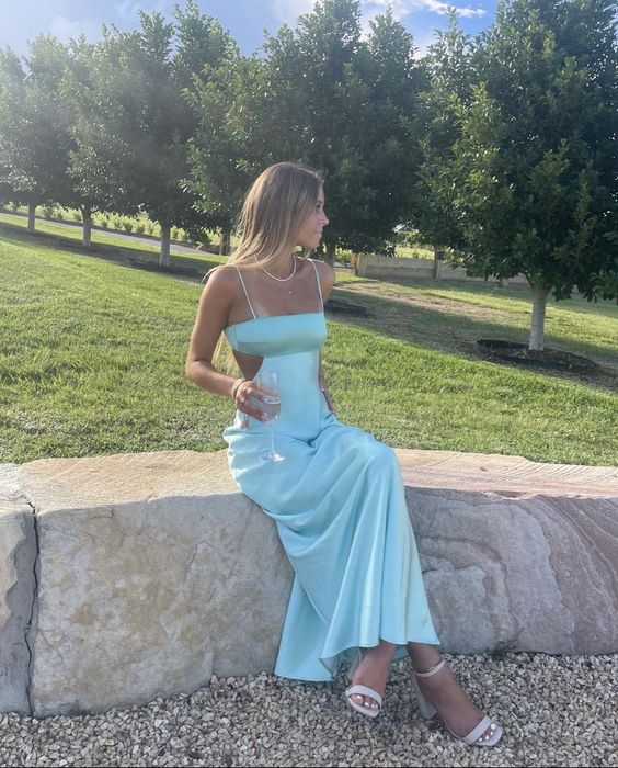Luolandi Light Blue Prom Dress Long Evening Dress Simple Elegant Formal Party Dress