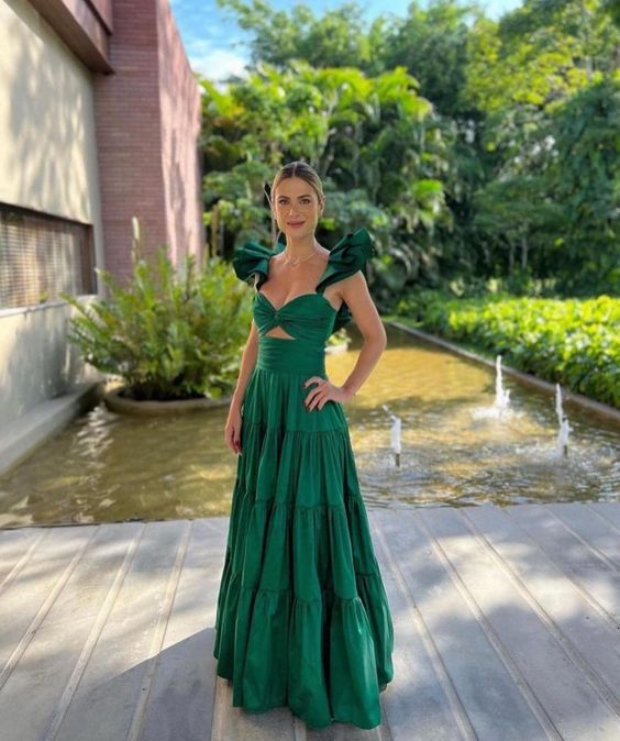 Luolandi A Line Green Prom Dress Elegant Evening Gown Long Charming Party Dress
