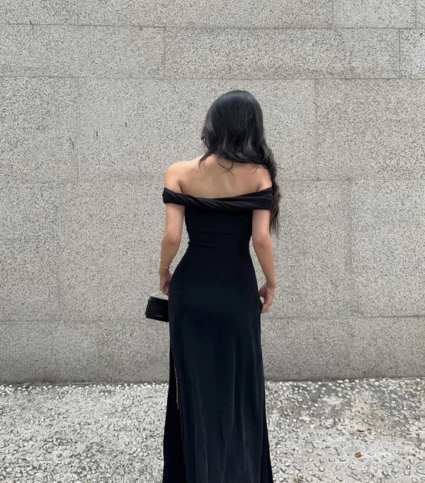 Luolandi Off The Shoulder Maxi Dress Engagement Wedding Guest Dress Bridesmaid Dresses Prom Dress Black Evening Party Dress